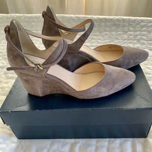 Suede Cole Haan Lacey Ankle Strap Wedge in Stormcloud